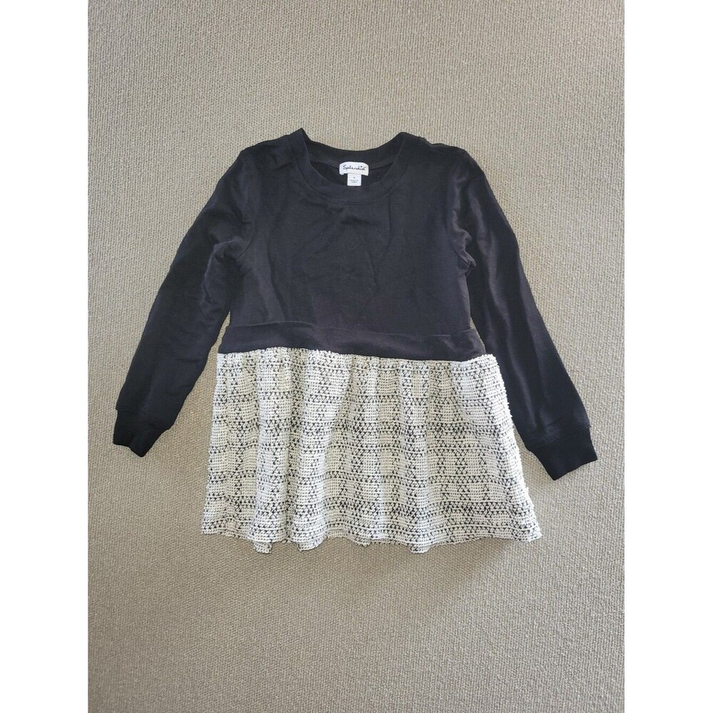 Splendid Size 4 Black Long-Sleeve with Cream Peplum Dress